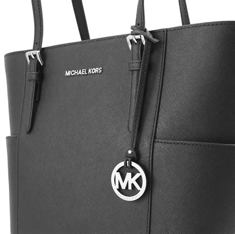 michael kors jet set large tote black and silver|michael kors large travel bag.